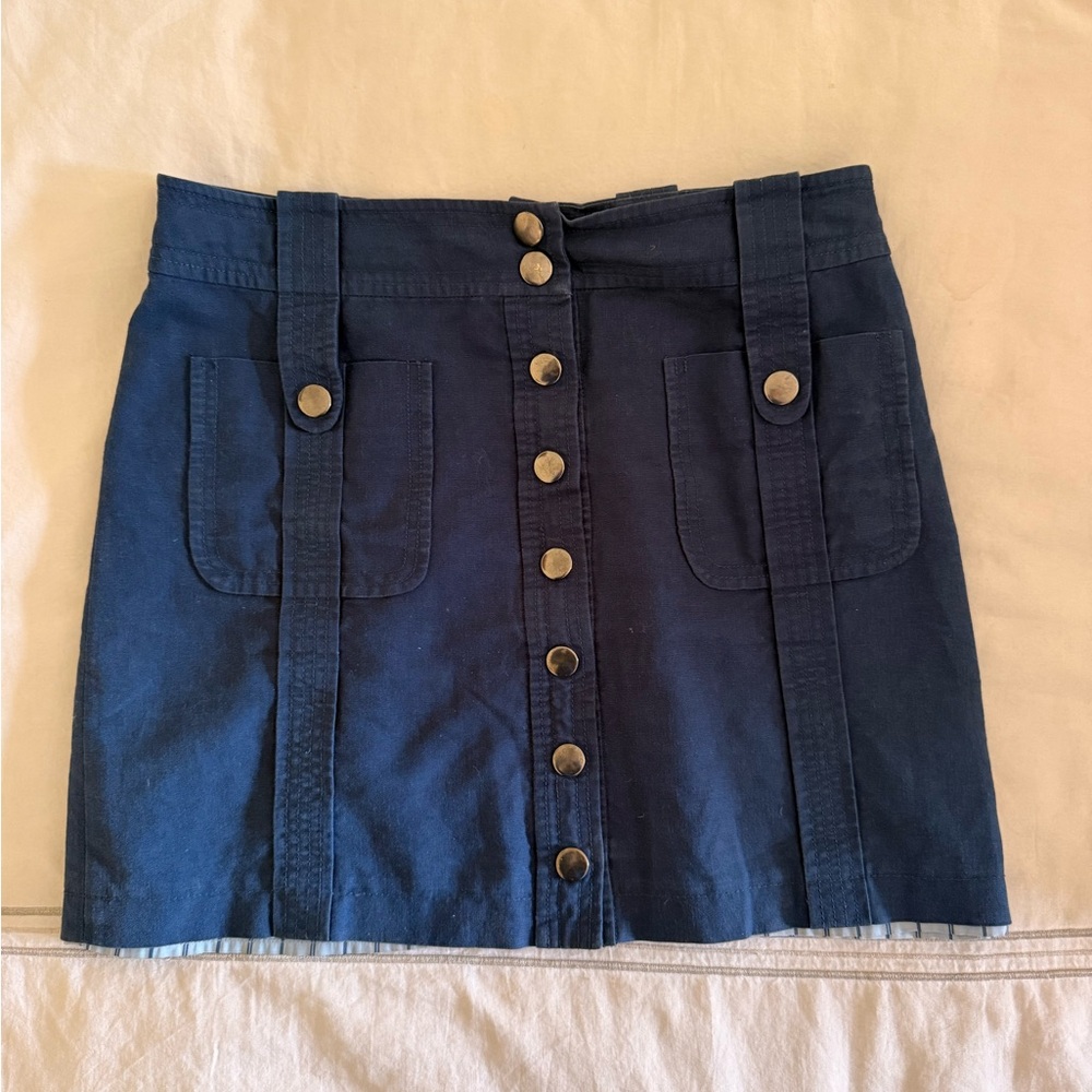 Anthropolog Navy Mini Skirt with Button Detail